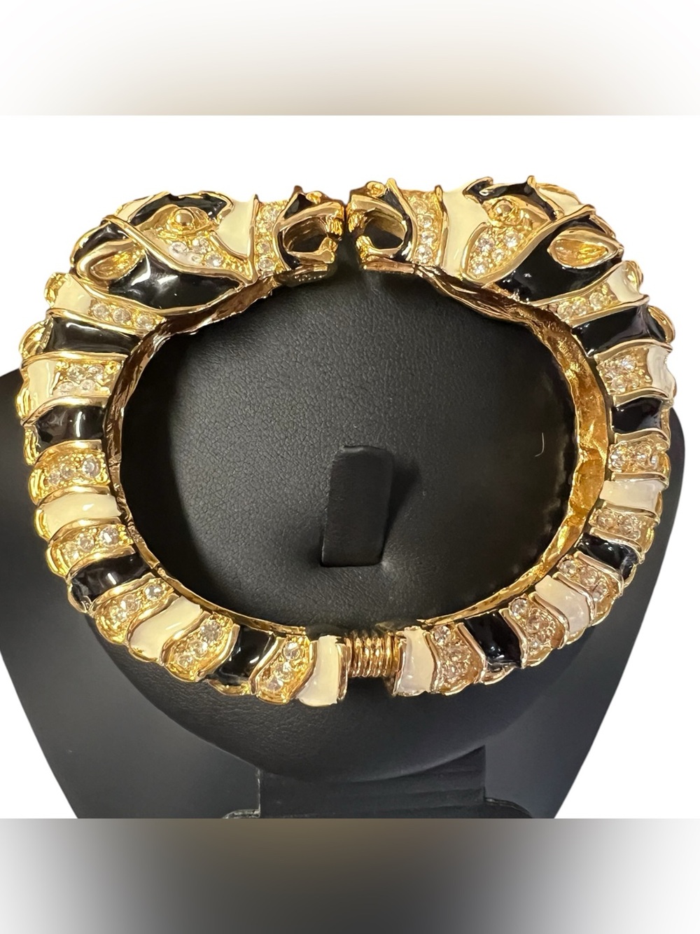 Vintage Kenneth Jay Lane Double Zebra Head Hinged Bangle Bracelet - Signed KJL